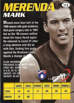 1999 Select AFL Premiere #115 Mark Merenda Back